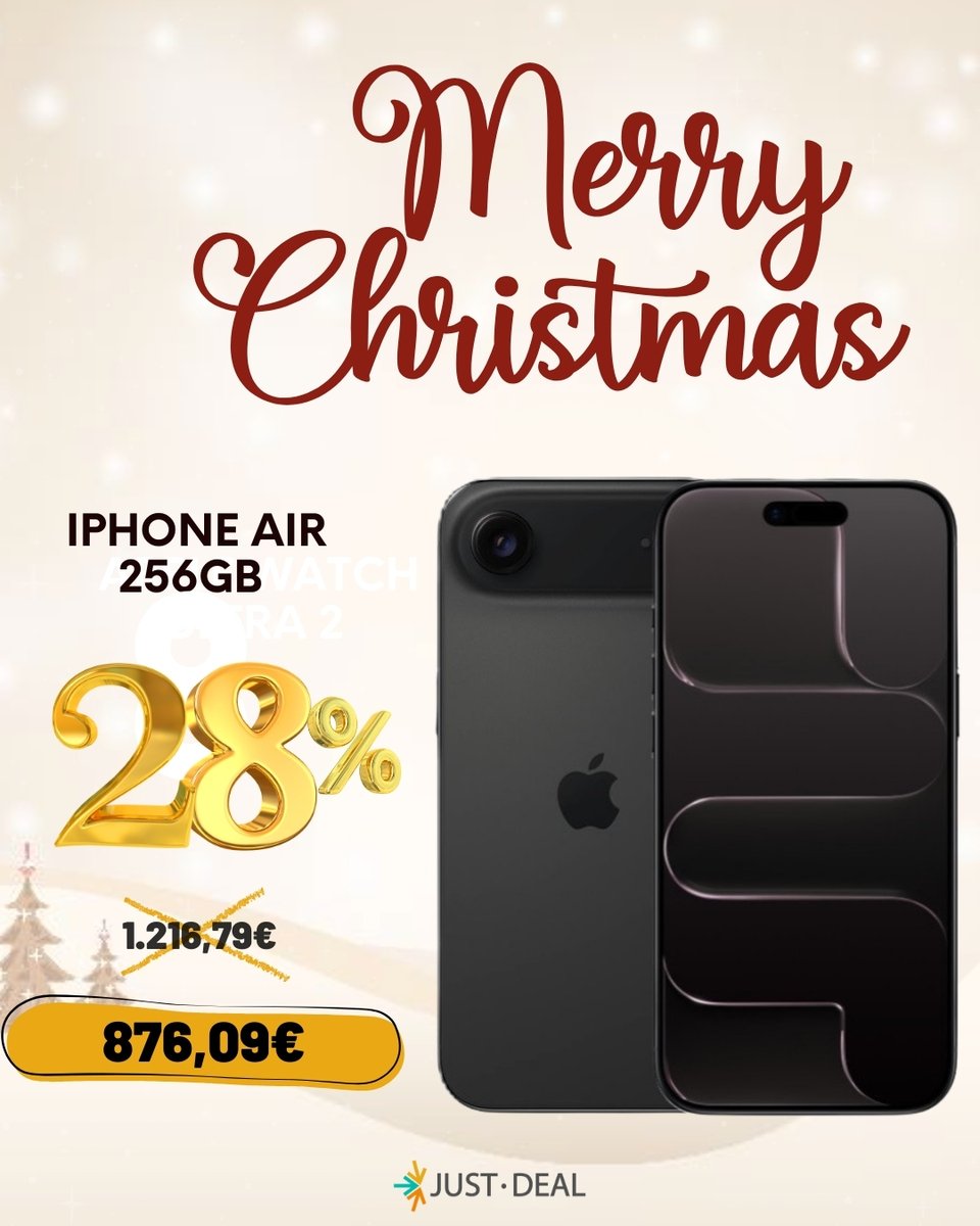 🎅🎁 Esta Navidad, el mejor regalo es tecnología

El iPhone Air 256GB en negro, ahora con 28% de descuento. 🖤📱

🎄 Aproveche esta oferta especial y sorprenda con un regalo que siempre acierta.

🛒 buff.ly/qHec5a3

#JustDeal #MerryChristmas #Navidad #iPhoneAir #Descuento