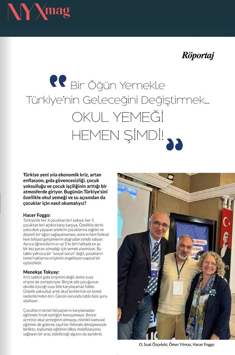 suatozcelebi's tweet photo. NYXmag'in yeni yıl sayısı yayımlandı. Yine dopdolu...

Bu sayıda Türkiye Okul Yemeği Koalisyonu'ndan @hacerfoggo @omeryilmaz08 @MenekseTK ve Dr. Özlem Özden Tunca ile okullarda #biröğünücretsizokulyemeği ve temiz içilebilir su üzerine, konunun birçok yönünü ele alan bir röportaj yaptım: 👇👇
https://t.co/RKFhTB4sJs

#NYXmag
#TürkiyeOkulYemeğiKoalisyonu
#çocuklaraçsusuzkalmasın
#Okulyemeği