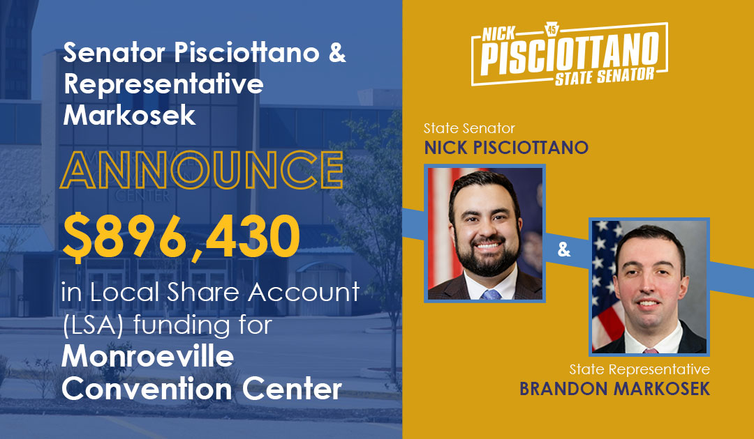 BREAKING NEWS‼️ State Senator Nick Pisciottano &amp; State Rep. Brandon Markosek announced $896,430 in Local Share Account (LSA) grant funding to support major capital improvements at the MONROEVILLE CONVENTION CENTER!! Click to read the full release ➡️ loom.ly/_YAugyY