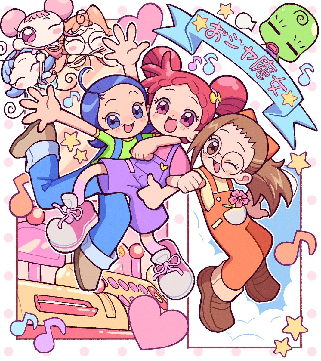 castussan's tweet image. The original trio, I had a lot of fun working on this!
I admit I'd like to have that cash register from the first season of Ojamajo Doremi 💖