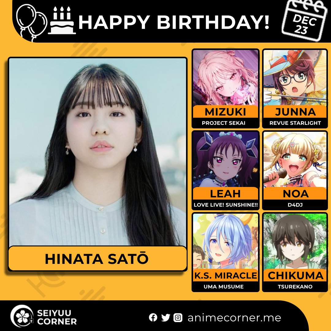 seiyuucorner's tweet image. Happy 27th birthday Hinata Sato! 🎉

Let's wish Satohina all the best @satohina1223 

#HinataSato #佐藤日向 #佐藤日向生誕祭2025