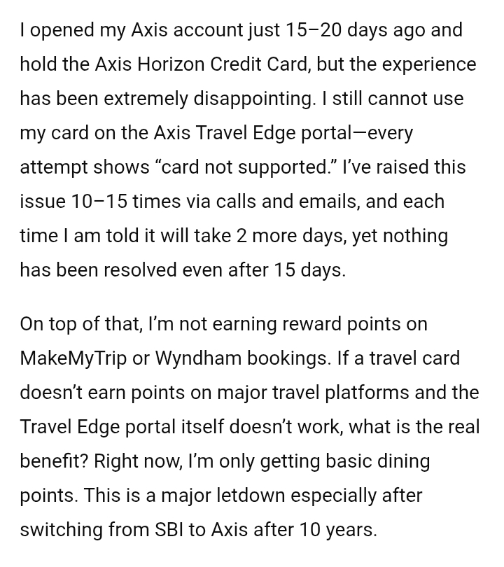 rishee801's tweet photo. @AxisBank The worst banking and credit card experience ever had in my 10 years of credit card journey. Your so-called support is useless, it's been 15 days, they couldn't help at all. Plus, your senior person, Sohil Bahl from Mumbai, has denied any assistance. @RBI https://t.co/2x6oVYNHHW