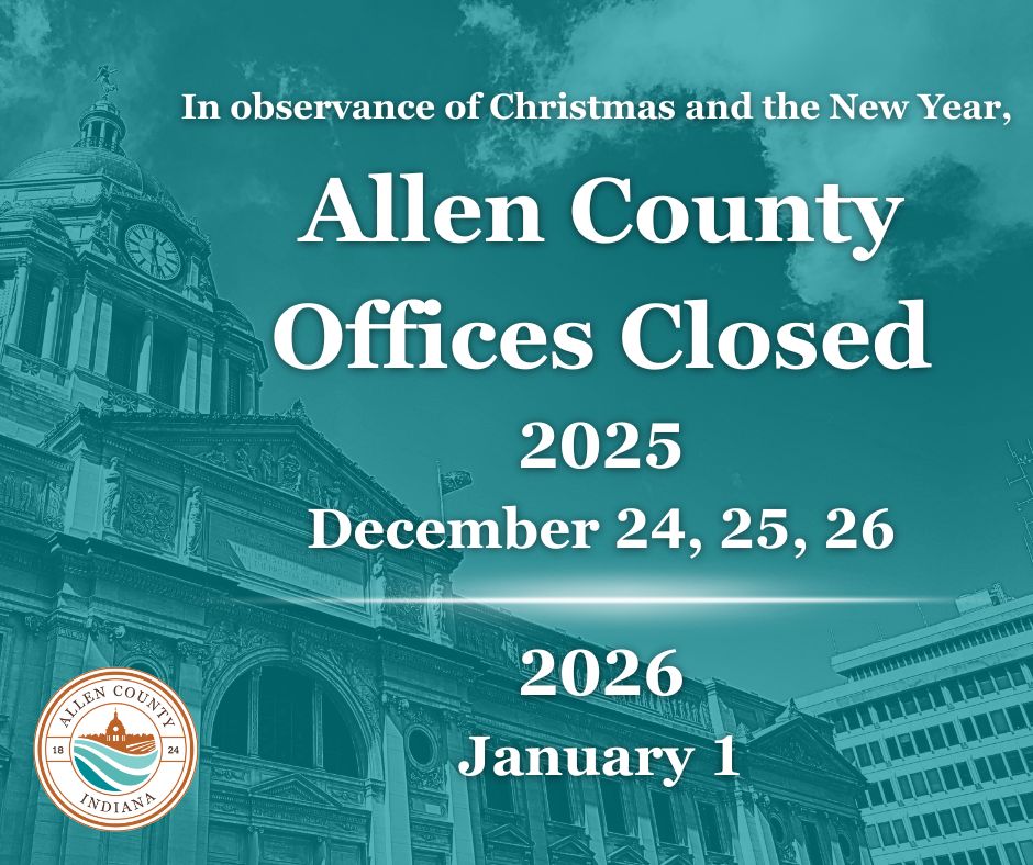 allencountyinfo's tweet image. Allen County Winter Holiday Schedule: 
Offices closed December 24, 25, and 26, 2025 &amp;amp; reopen at normal times on Monday, December 29, 2025.
• There is no Legislative Session on Friday, December 26, 2025.