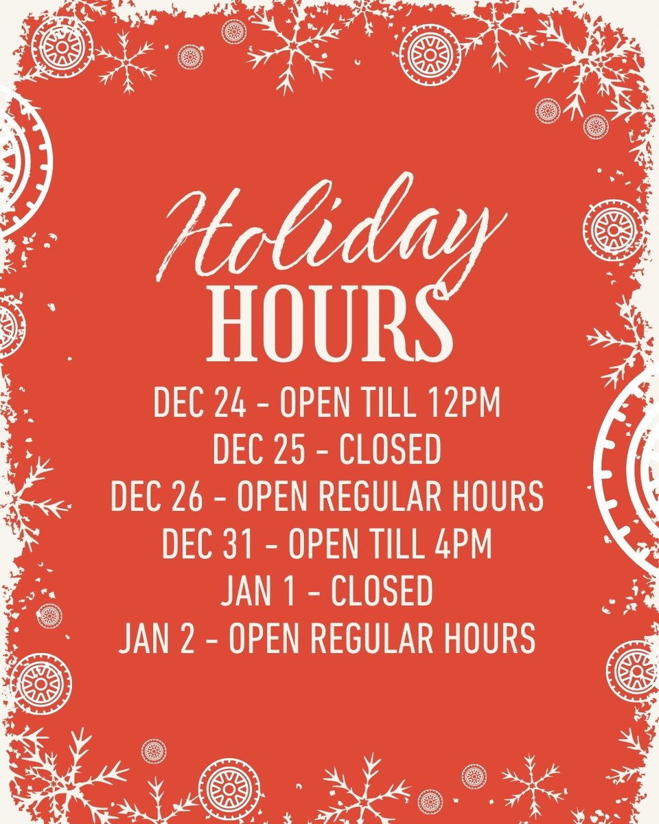 MooreTires1's tweet photo. As we celebrate the season with our families, our store hours may vary. Please check ahead before stopping in—we’ll be back to keeping you safely on the road in no time.

Thank you for your continued support, and happy holidays from all of us at Moore Tires!

#MooreTires https://t.co/63jqyCUFnv