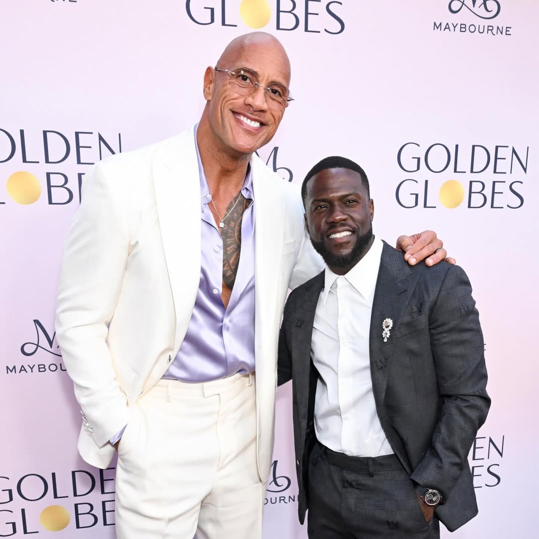 TheRock's tweet image. Salute 🫡 check to my brother and fellow @goldenglobes nomineee @KevinHart4real. 
Our first Globes’ nominations and it feels absolutely amazing, blessed and a true honor. Love U man and cheers to always putting in the hard work, to deliver the good work 🥂