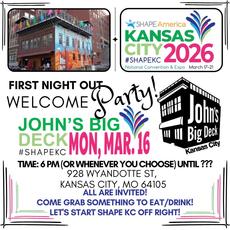 foes4sports's tweet photo. If you are starting to add #SHAPEKC events to your calendar, make sure to include the #FirstNightOut social!  It's a place to gather and hang out as everyone arrives.  We are less than 3 months out! Woo, hoo!
#PhysEd #HealthEd @SHAPEAmerica https://t.co/jae1VPTFeX