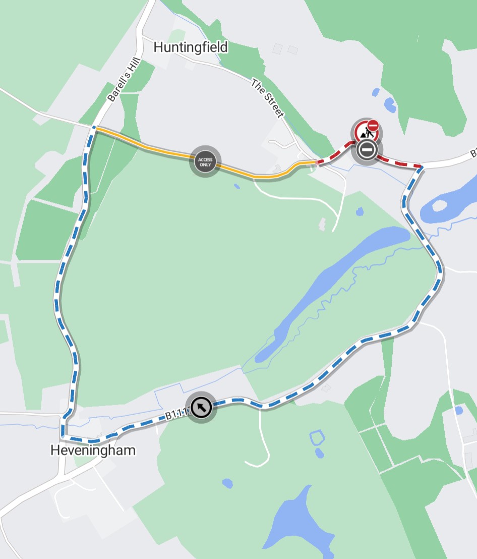 ⚠️ 𝙐𝙥𝙘𝙤𝙢𝙞𝙣𝙜 𝙬𝙤𝙧𝙠𝙨: Bridge St, #Huntingfield will be closed 8am-midnight Tue 23 Dec for road repairs.

Diversion via B1117, The Street, Barell's Hill and vice versa. Thank you for your patience during this time. #Suffolk