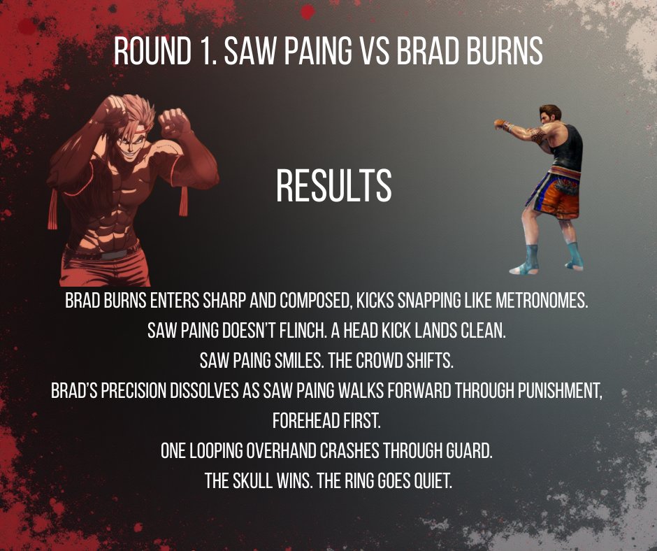 HandbookMusic's tweet image. SAW PAING DOES NOT BELIEVE IN HEAD DAMAGE 🧠💀

Brad Burns threw everything.
Saw Paing walked through it.
Titanium beats technique.

SAW PAING goes through to the next round!!!!

#DarkKumite #RealVsFiction #Kengan #Knockout
