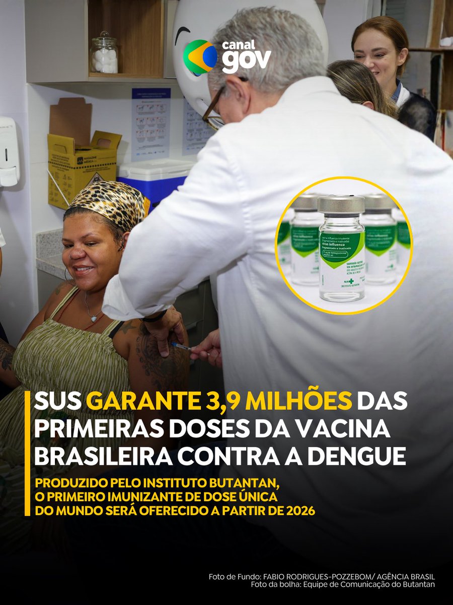 É DO SUS. É DO BRASIL | O SUS adquiriu as primeiras doses da vacina contra a dengue, produzida pelo <a href="/butantanoficial/">Instituto Butantan</a>, por meio de contrato assinado pelo <a href="/minsaude/">Ministério da Saúde 🩵</a>.