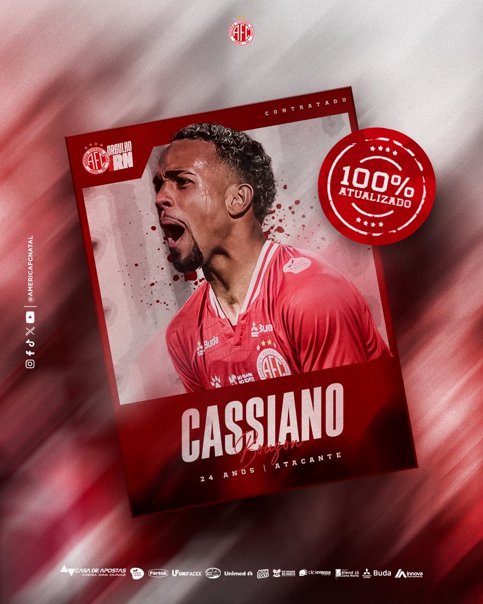 CASSIANO É DO MECÃO! 🇦🇹

O atacante Cassiano é mais um reforço do América para a temporada 2026.

Aos 24 anos, o jogador vinha atuando no futebol búlgaro, onde disputou as últimas três temporadas defendendo o Chernomorets Balchik-BUL e o CSKA 1948-BUL, seu último clube.

Ainda no