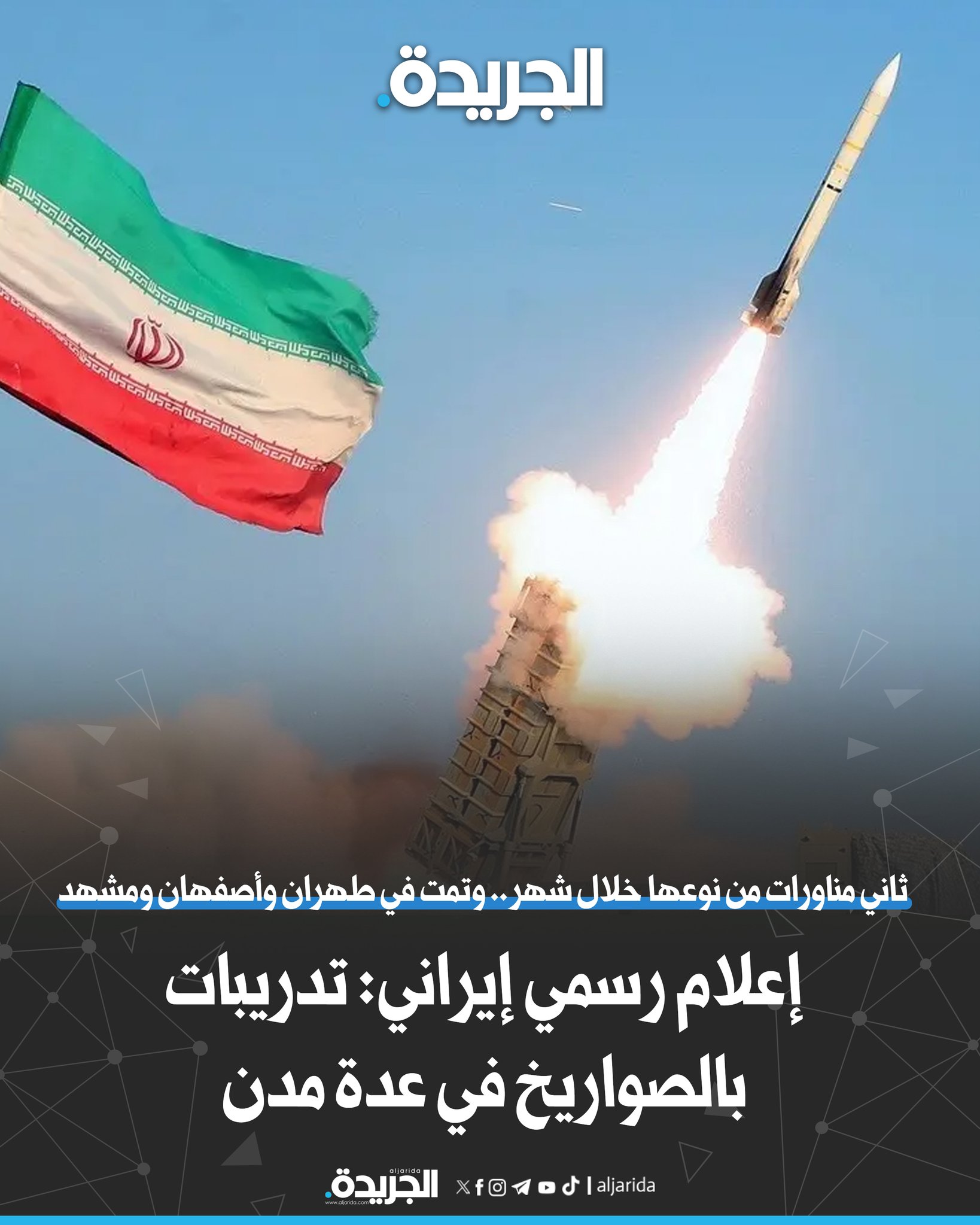 إعلام رسمي إيراني: تدريبات بالصواريخ في عدة مدن. ثاني مناورات من نوعها خلال شهر. عمليات الإطلاق تمت في طهران وأصفهان ومشهد 