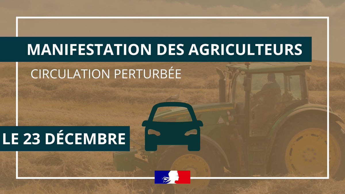 #InfoTrafic | ⚠️ Information circulation ⚠️
En raison d’un mouvement de contestation agricole prévu demain, mardi 23 décembre, à partir de 08:00 et toute la journée, la circulation sera fortement perturbée sur la RN20, entre Étampes et l’embranchement N104 au niveau de Linas.