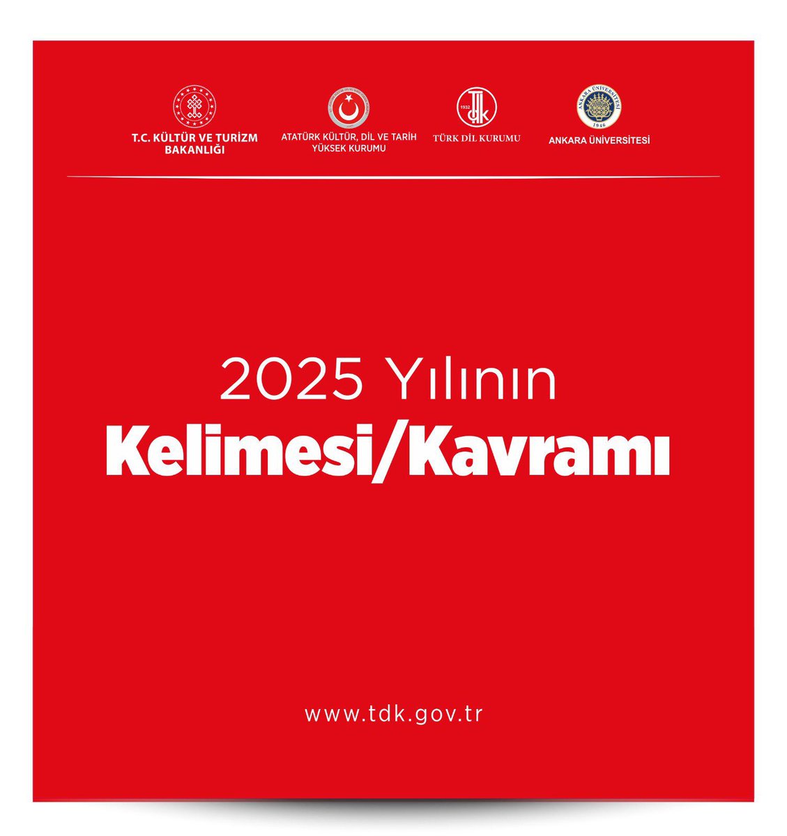 📢 2025 Yılının Kelimesi/Kavramı için halk oylaması başlıyor!

📚 Türk Dil Kurumu ile 🎓 Ankara Üniversitesi İLAUM iş birliğinde yürütülen çalışmada, Değerlendirme Kurulu ve halkımızdan gelen öneriler doğrultusunda belirlenen 5 kelime/kavram halkımızın oyuna sunuldu.

⬇️ 

🔹