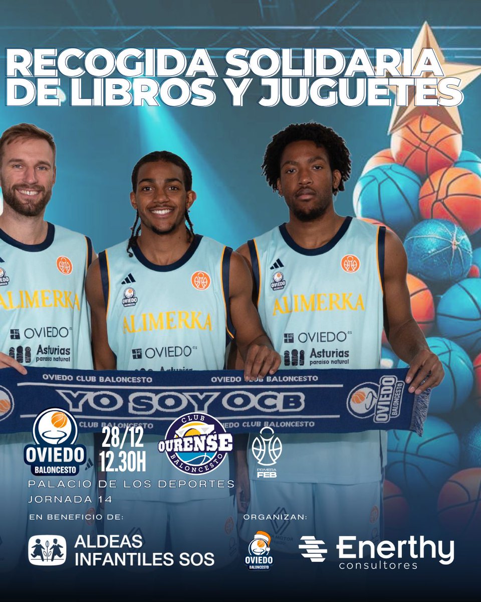 🎁🏀 Este domingo os necesitamos a todos: recogida solidaria de juguetes y libros infantiles

🤝 En beneficio de <a href="/AldeasEspana/">Aldeas Infantiles ES</a> 
🤝 Con la colaboración de Enerthy Consultores

📍  Palacio de los Deportes – Puerta 2

➕ Info: oviedobaloncesto.com/web/recogida-s…

#alimerkaocb
#yosoyocb