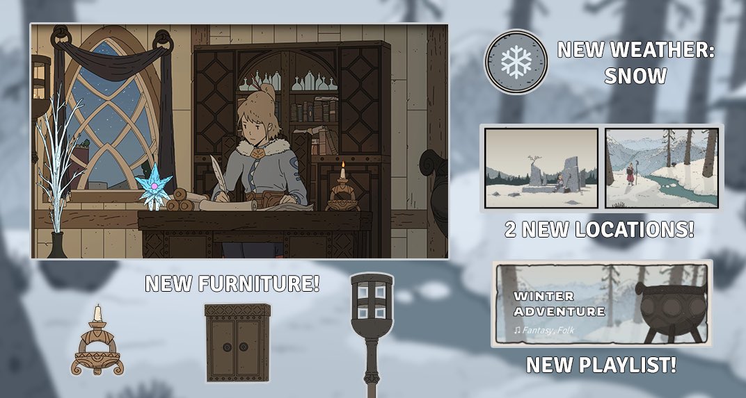 Winter is here! ❄️ 25% Off Until 6 Jan. 

•Snow has been added to the game!
•11 new furniture and 2 new walls to decorate your room
•1 new outfit to stay warm in the winter
•2 new locations to explore
•1 new playlist, perfect for winter adventures

store.steampowered.com/app/3330250/It…