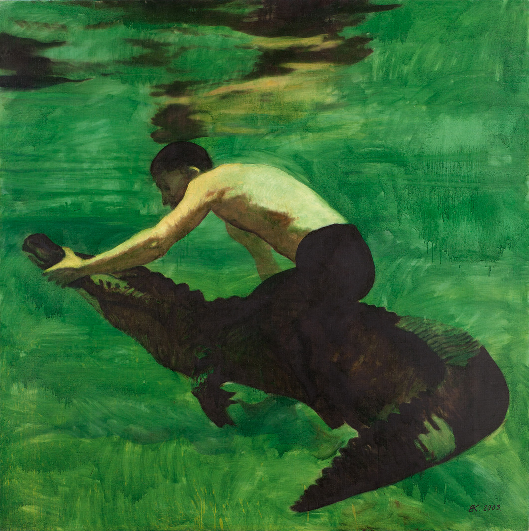 archaeologyart's tweet photo. Crocodile by Vladimir Kozhukhar (b. 1968). Date: 2003. Medium: Oil on canvas; 200 x 200 cm. Collection: Private Collection (sold at a Vladey Auction, Moscow). https://t.co/wC6ksUkcIf