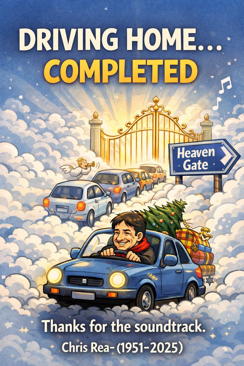 Some songs never stop playing.

Thank you, Chris Rea, for decades of music that found its way into millions of car rides.

Driving Home… completed!

#ChrisRea
#DrivingHomeForChristmas
#MusicLegends
#SoundtrackOfLife
