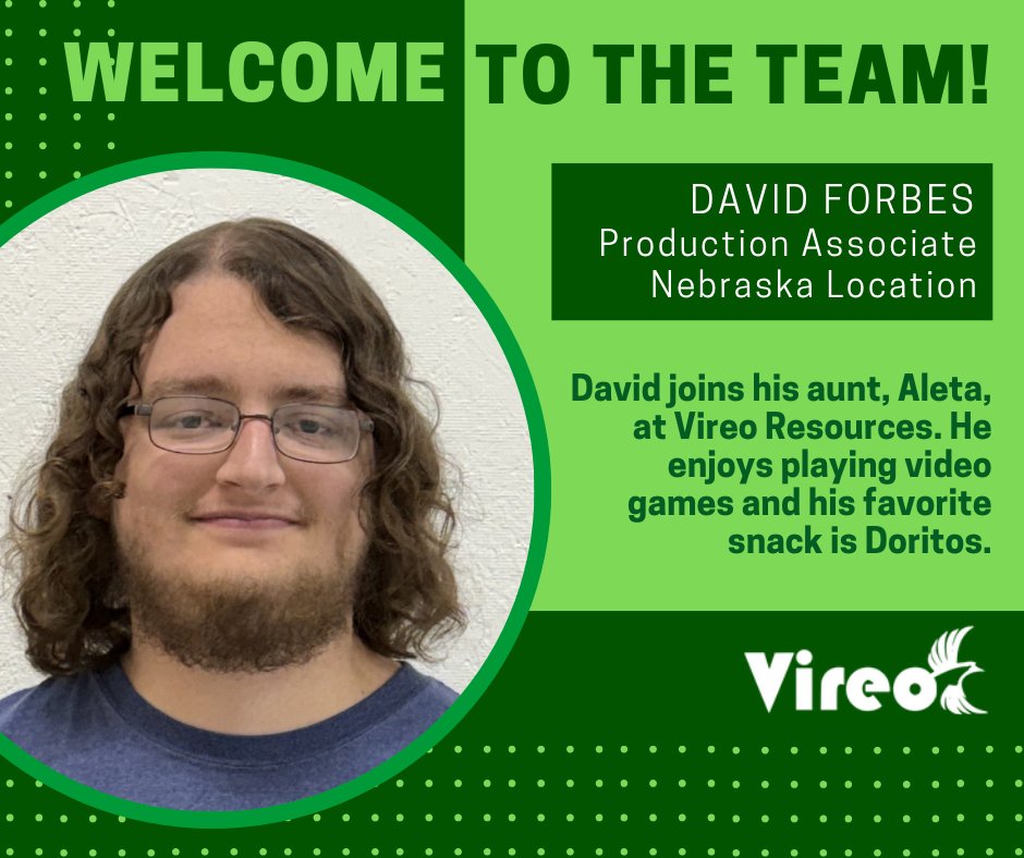vireoresources's tweet image. We are excited to have David join our team.
#WelcomeToTheTeam #GladYouAreHere #GreatPlaceToWork #Manufacturing #PlattsmouthNE