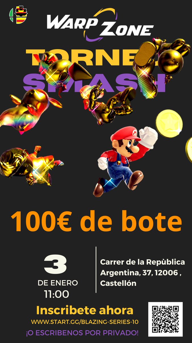 ¡100€! ¡¡¡¡¡100€!!!!! 

Anunciamos como bote extra para el próximo torneo que hagamos....Que será el día 3 de Enero!! 😱

¡Ven al Warp para jugar en el torneo más intenso hasta la fecha!

📅 3 de enero 
📷  7/10 €  
Inscripciones: start.gg/blazing-series…