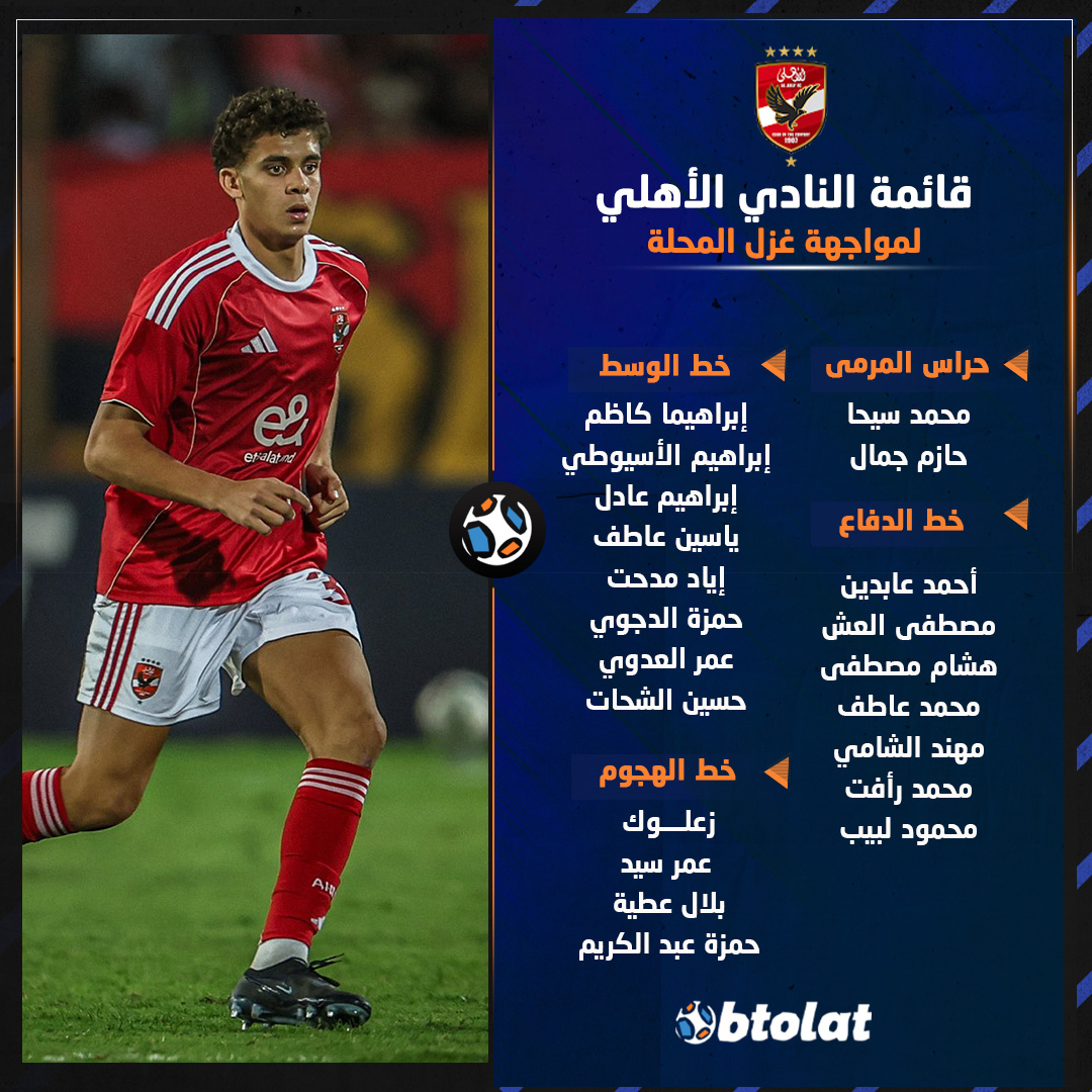 قائمة الأهلي لمواجهة غزل المحلة في كأس عاصمة مصر غدًا 