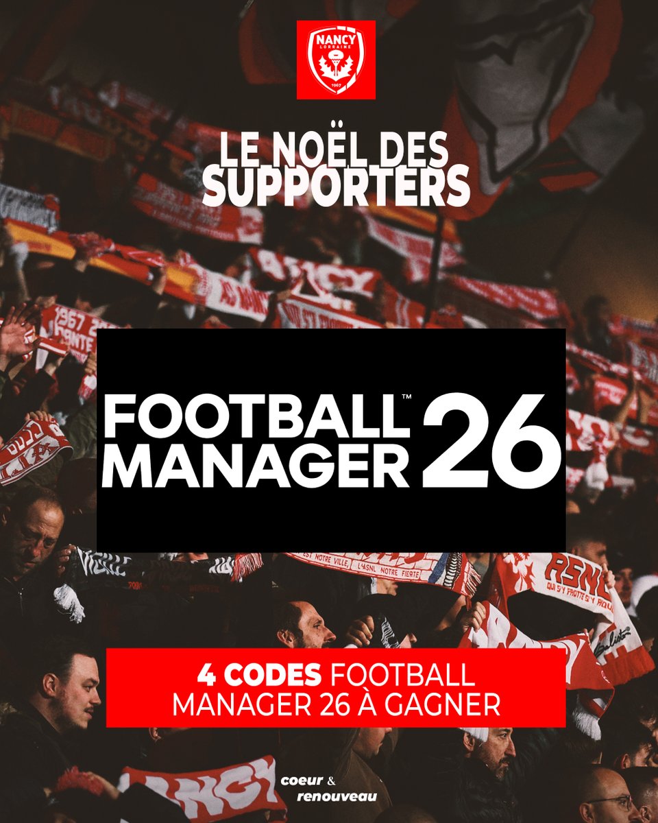 🎄 LE NOËL DES SUPPORTERS 🧣

🎮 Vous en avez redemandé, on vous a écouté ! Non plus 2... mais 4 codes FM26 sont mis en jeu 🎁

Pour participer, il vous faut toujours :
- suivre le compte <a href="/asnlofficiel/">AS Nancy-Lorraine</a> 
- aimer et reposter le post
- identifier en commentaire votre meilleur coach