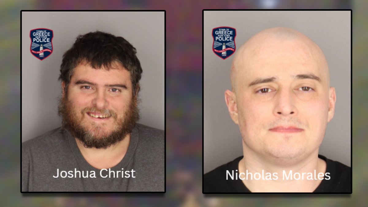 News_8's tweet image. These two men were allegedly caught by Greece police dragging stolen snowblowers down West Ridge Road last weekend.
Full story: rochesterfirst.com/crime/greece-p…