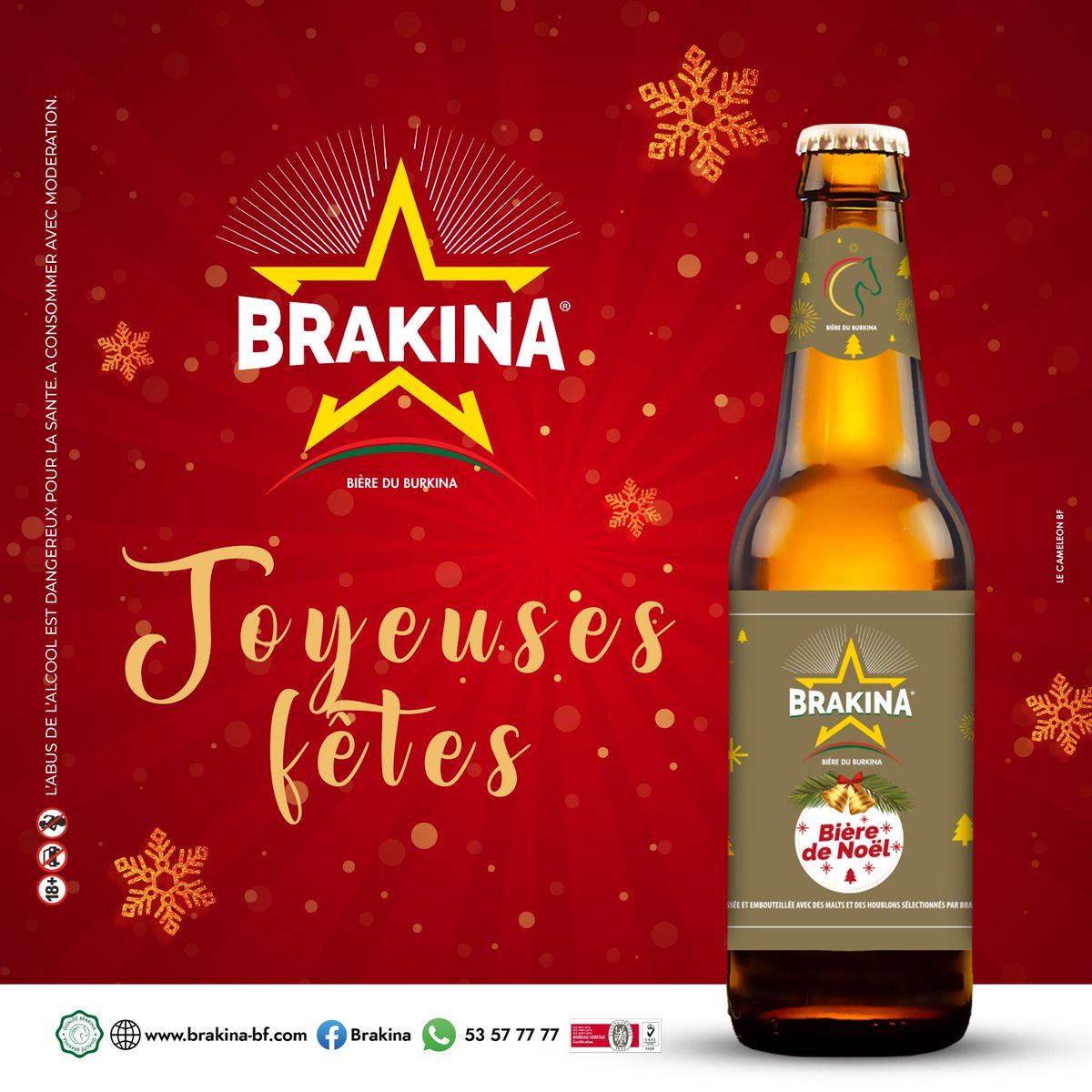 La Brakina de Noël est là 
Donnez une touche spéciale à vos fêtes de fin d’année avec la Brakina de Noël. Disponible partout pour accompagner vos plus beaux moments.
Célébrons Noël avec la  Brakina, la bière Du Burkina !
#BRAKINA #NOEL
