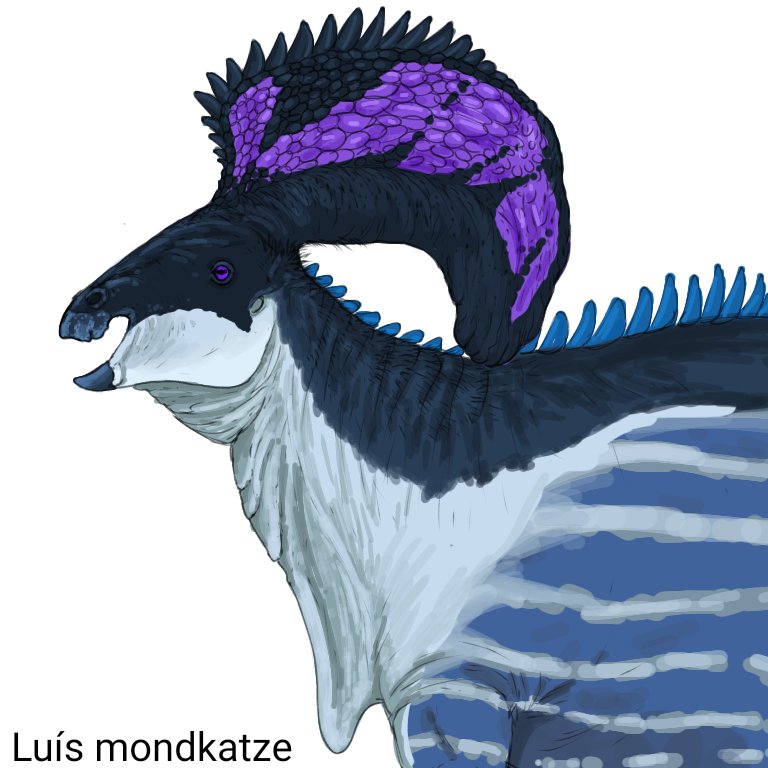 "The one with the tuft of hair that looks like Elvis" 

#Parasaurolophus walkeri, one of the most iconic dinosaurs in paleontology, here I experienced a crest expanding through skin, reflecting recent studies on the crests of hadrosaurids.
#paleoart #bird