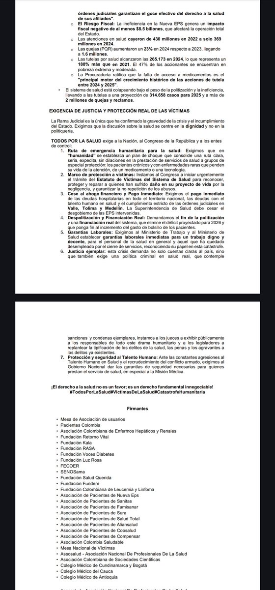 Atención

Esta es la alerta que actores del sistema de salud radicarán ante autoridades nacionales por la crisis humanitaria que atraviesa Colombia. Denuncian barreras de acceso, interrupción de tratamientos y riesgo para pacientes con enfermedades crónicas y de alto costo 👇🏼