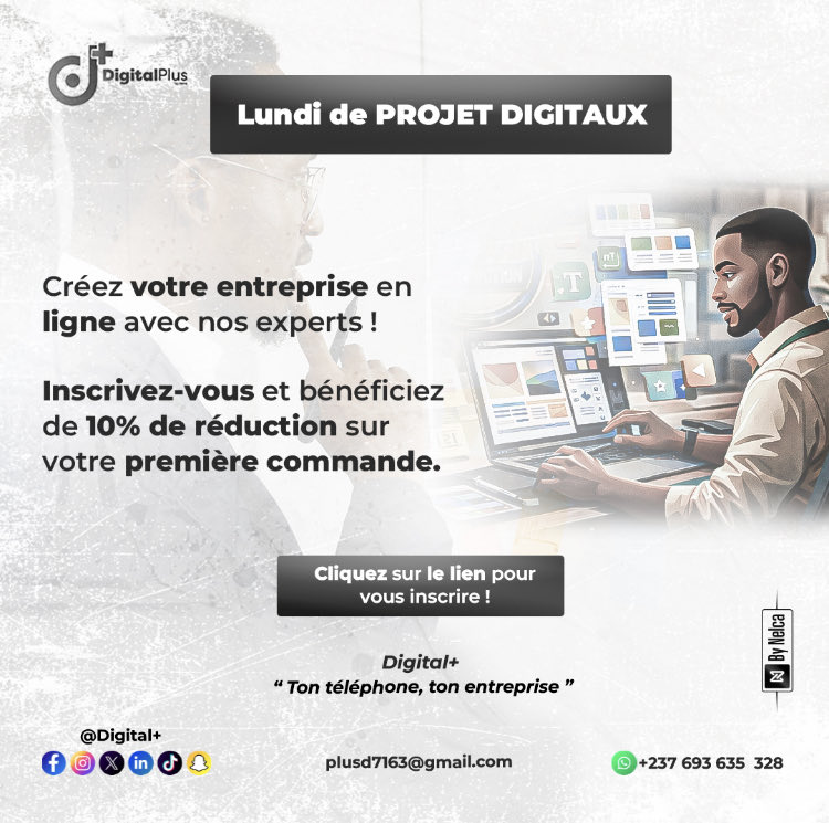 Digitalplus237's tweet image. 𝑳𝑼𝑵𝑫𝑰 𝑫𝑬 𝑷𝑹𝑶𝑱𝑬𝑻𝑺 𝑫𝑰𝑮𝑰𝑻𝑨𝑼𝑿 
🚀💼

💼 Créez votre entreprise en ligne avec nos experts ! 🤝 10% de réduction sur 1ère commande avec #DigitalPlus ! 

👉Notre formulaire forms.gle/6h5zvzU2S4UKoR…

#ProjetsDigitaux #EntrepriseEnLigne #HeraAgenceDigital