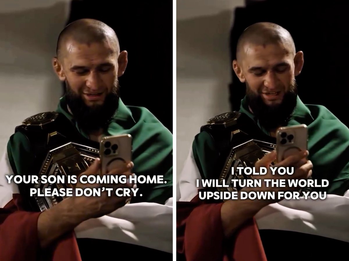 SmeshTalk's tweet image. My favorite UFC moment of 2025. Khamzat calling his mother after winning the belt ❤️🤲🏻