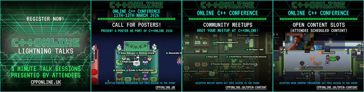 cpponlineconf's tweet image. CALL FOR OPEN CONENT NOW OPEN!

Do you have a topic, idea, or discussion you’d love to share with the C++ community? 

If so, then submit a proposal for Open Content and attend C++Online for free!

Find out more and apply: cpponline.uk/open-content

#cpp #cplusplus
