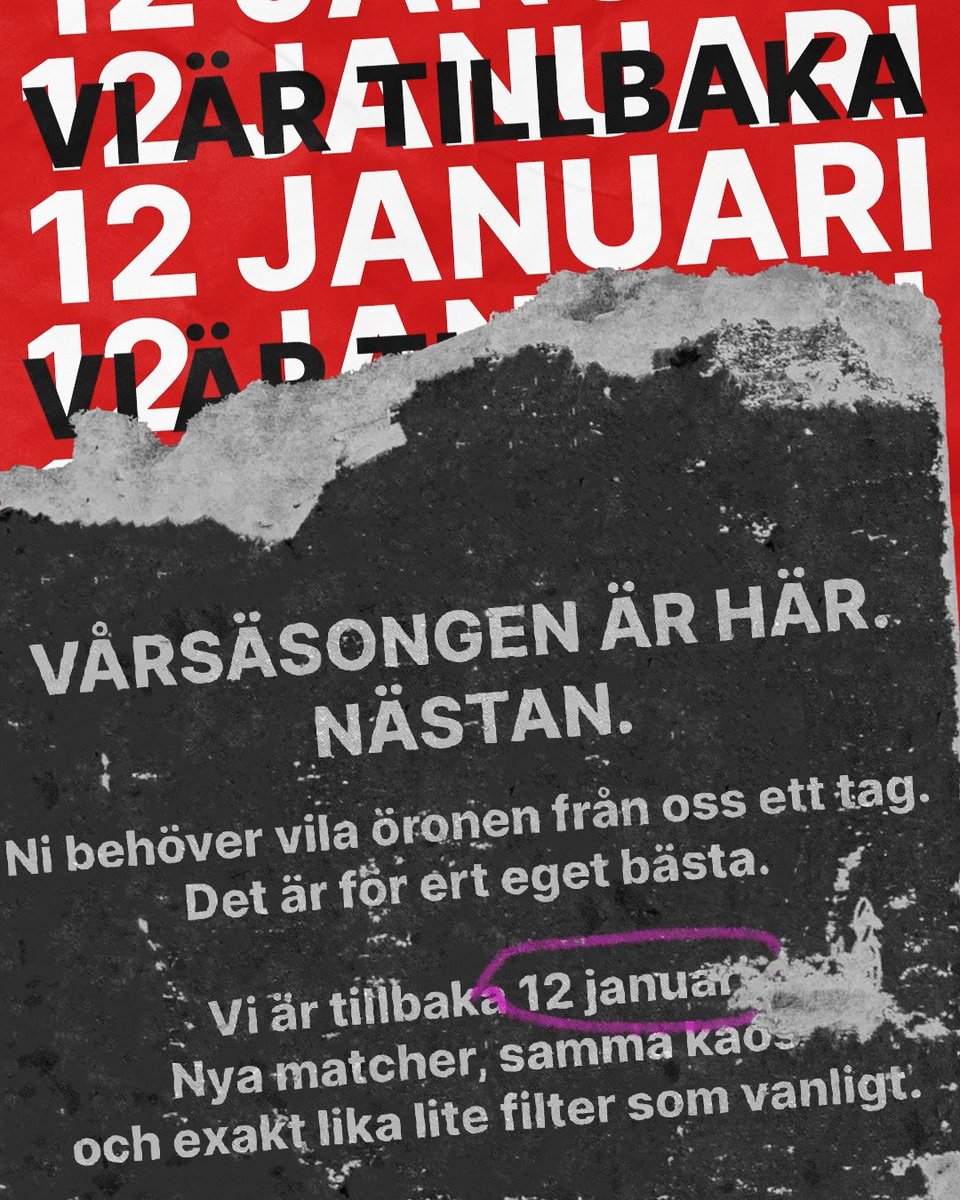 Vårsäsongen är här. Nästan.
Ni behöver vila öronen från oss ett tag. Det är för ert eget bästa.

Vi är tillbaka 12 januari.
Nya vinster på is och betong, samma kaos och exakt lika lite filter som vanligt.

God jävla Jul och gott nytt  å dä!