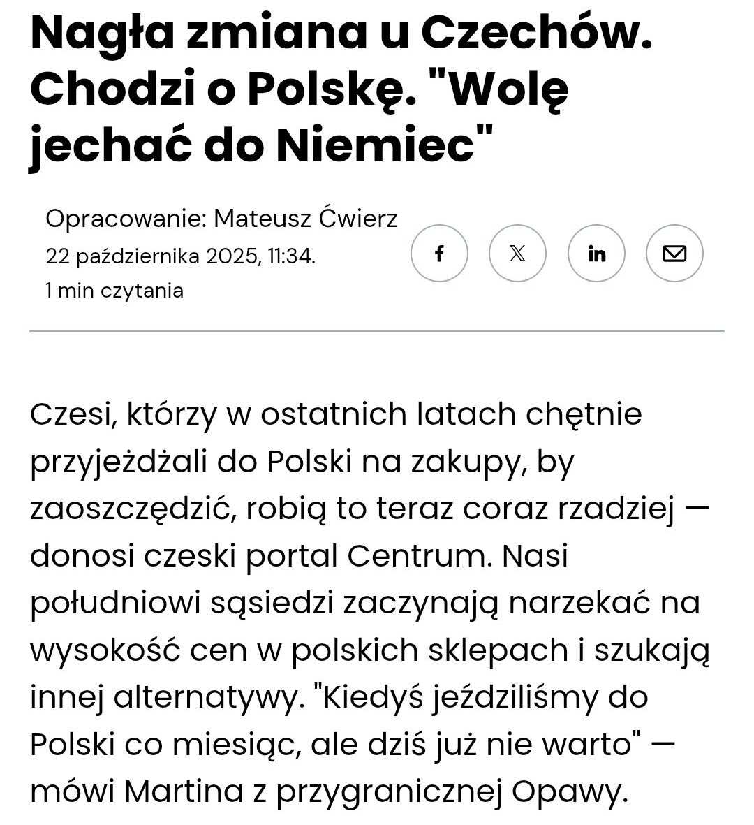 Kiedyś w Polsce panowała taka PiS-inflacja, że aż Czesi przyjeżdżali do nas na zakupy, bo tak było drogo❗
Dzisiaj dzięki Platformowym nie ma śladu po PiS-inflacji❗
Nie ma też śladu po Czechach, bo jest tak tanio, że wolą jeździć na zakupy do Niemiec 🤷