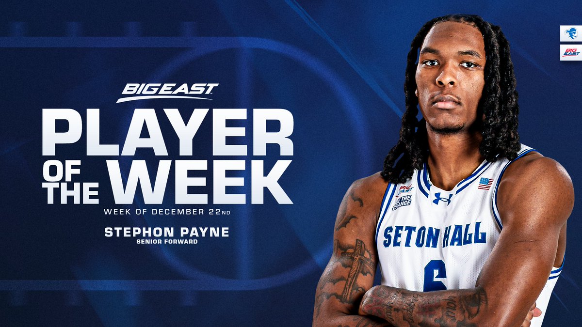 BIGEASTMBB's tweet image. STEPHON PAYNE POTW! 💪

@StephonPaynelll was dominant with 18 points and 16 rebounds in @SetonHallMBB win over Providence.