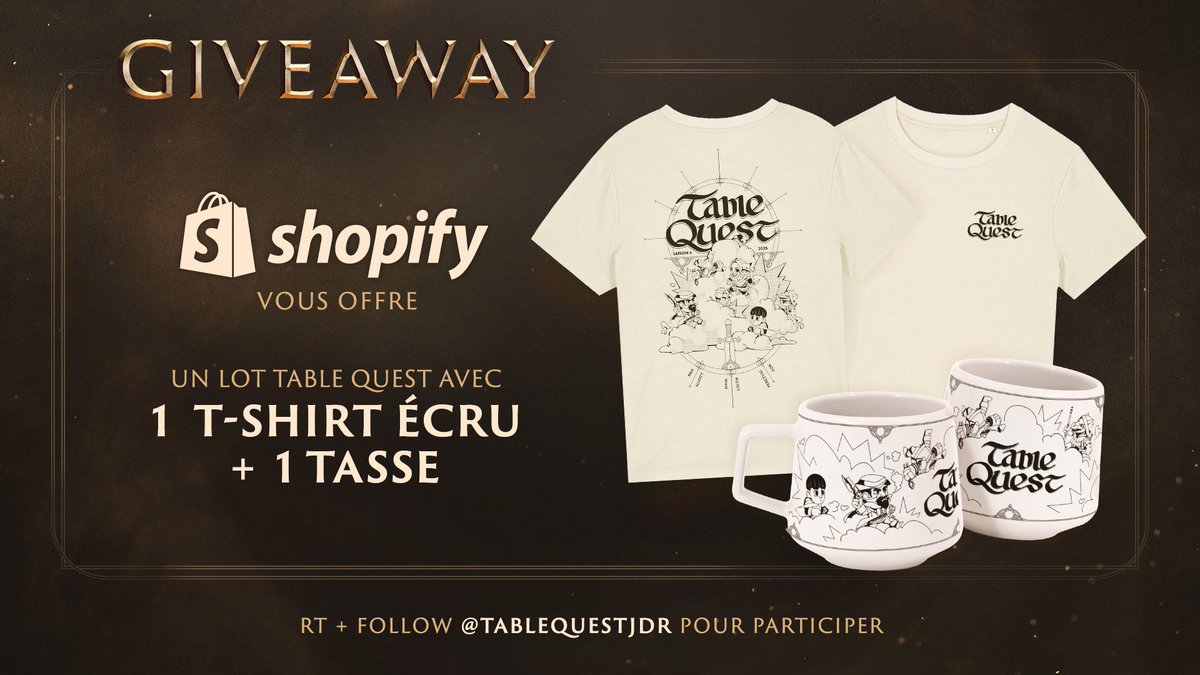 TableQuestJDR's tweet image. C'est la magie des fêtes ! 

Shopify vous offre un lot Table Quest avec un t-shirt et une tasse !

Pour participer : RT + follow @TableQuestJDR 

Tirage au sort le 29 décembre