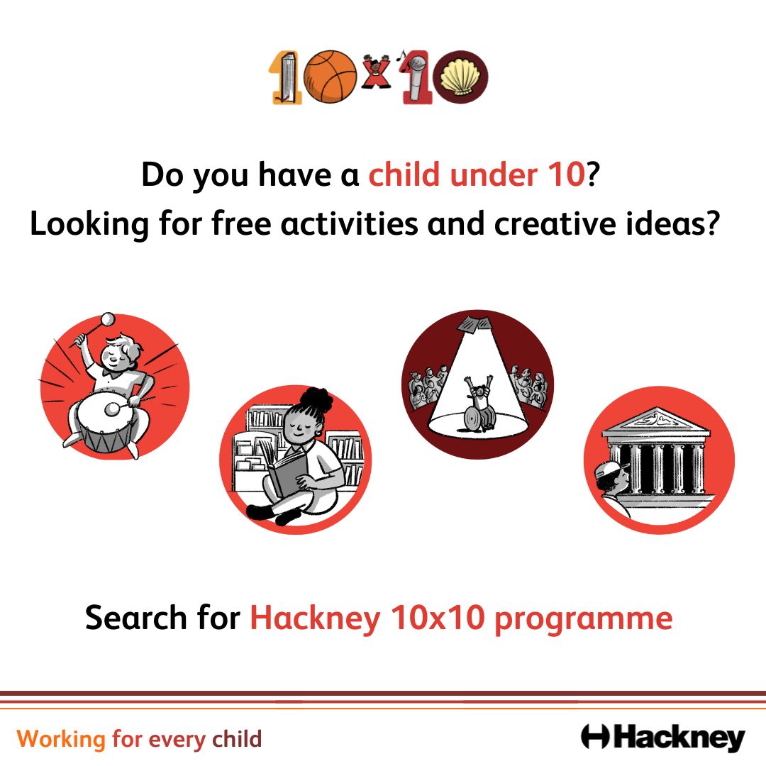 hackneycouncil's tweet image. 🤔 Feeling stuck for ideas on how to spend the break with your child?

💡 Search for Hackney 10x10 to find activities and resources for you and your child.