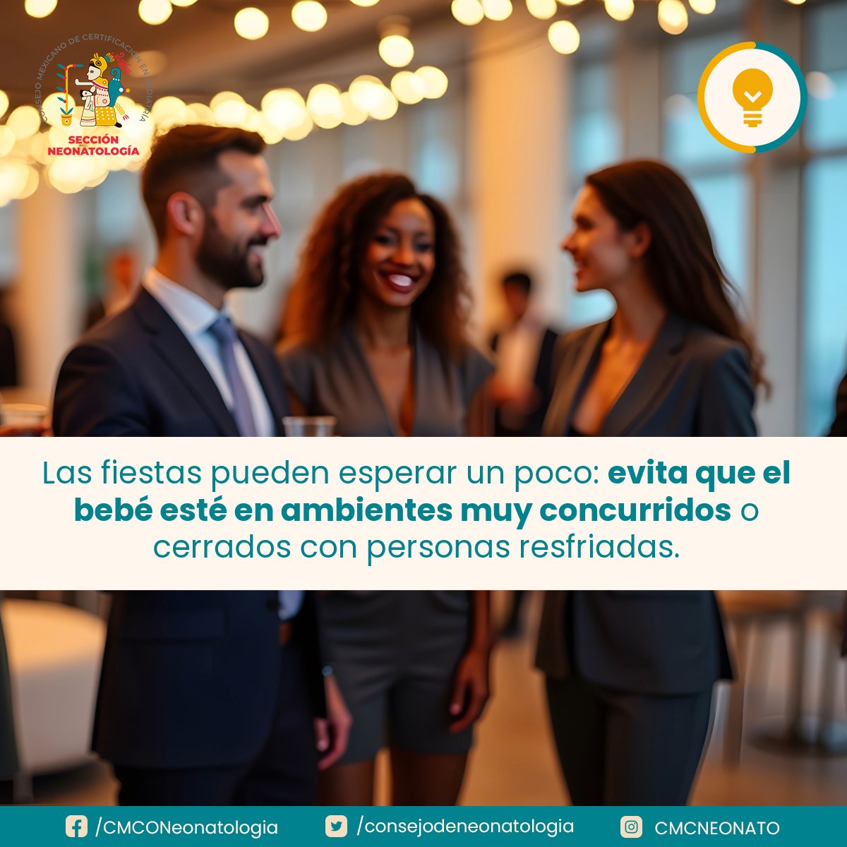 Las fiestas pueden esperar un poco: evita que el bebé esté en ambientes muy concurridos o cerrados con personas resfriadas. El mejor regalo navideño es un espacio seguro, ventilado y con visitas breves.