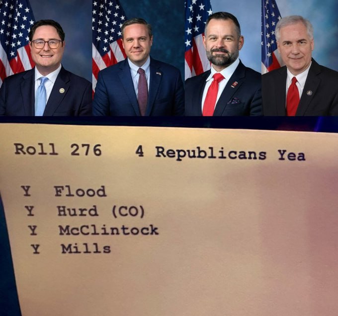 RightPulseNewss's tweet image. 🚨BREAKING: Four Republicans joined Democrats to protect Ilhan Omar, refusing to remove her from committee assignments after she defamed Charlie Kirk following his assassination, with Mike Flood, Jeff Hurd, Cory Mills, and Tom McClintock siding with Democrats.

THOUGHTS...??👀