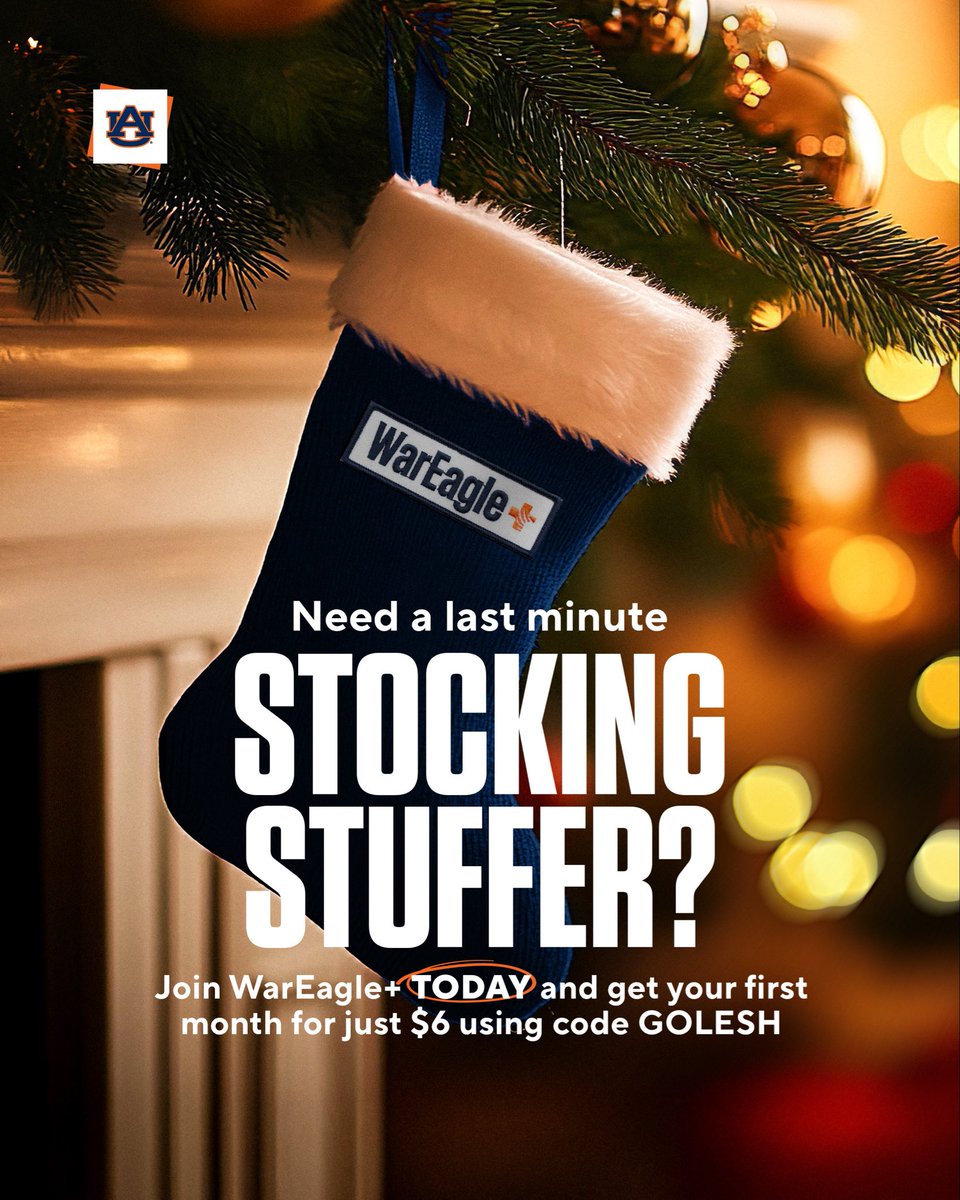 AuburnTigers's tweet image. The perfect stocking stuffers exist 👀🎄

Give the gift of WarEagle+ just in time for the holidays!
🦅 auburntige.rs/48QCLlN

Sign up your little Aubie for Aubie's Kid's Club and let them roar!
🐅 aubieskidsclub.com/register

#WarEagle