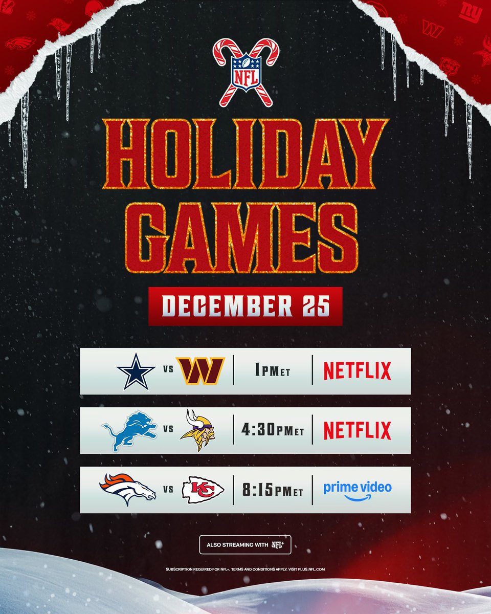NFL's tweet image. A full day of football on Christmas 🎄