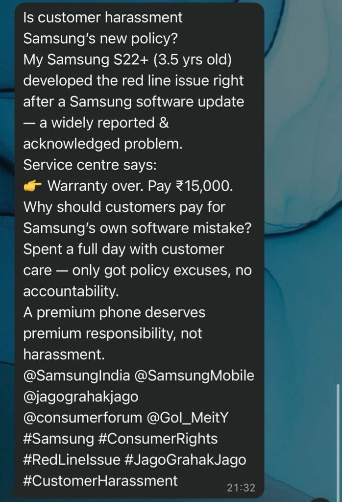 Hey <a href="/SamsungIndia/">Samsung India</a> what gives? Is this a new way of inconveniencing and harassing loyal customers? <a href="/SamsungMobile/">Samsung Mobile</a> <a href="/jagograhakjago/">Consumer Affairs</a> <a href="/GoI_MeitY/">Ministry of Electronics & IT</a> 
A friend shared this 👇🏼