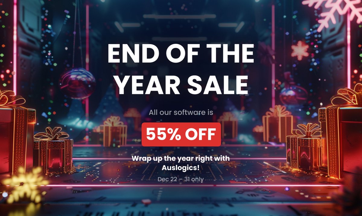 auslogics's tweet image. 🎉 End of Year Sale at Auslogics is LIVE
🔥 Save 55% on every license
📅 Dec 22-31 only

Upgrade your PC before 2026 starts⏳
👉 auslogics.com/en/cpages/sale…

#TechDeals #PCPerformance #WindowsTips #HolidaySale