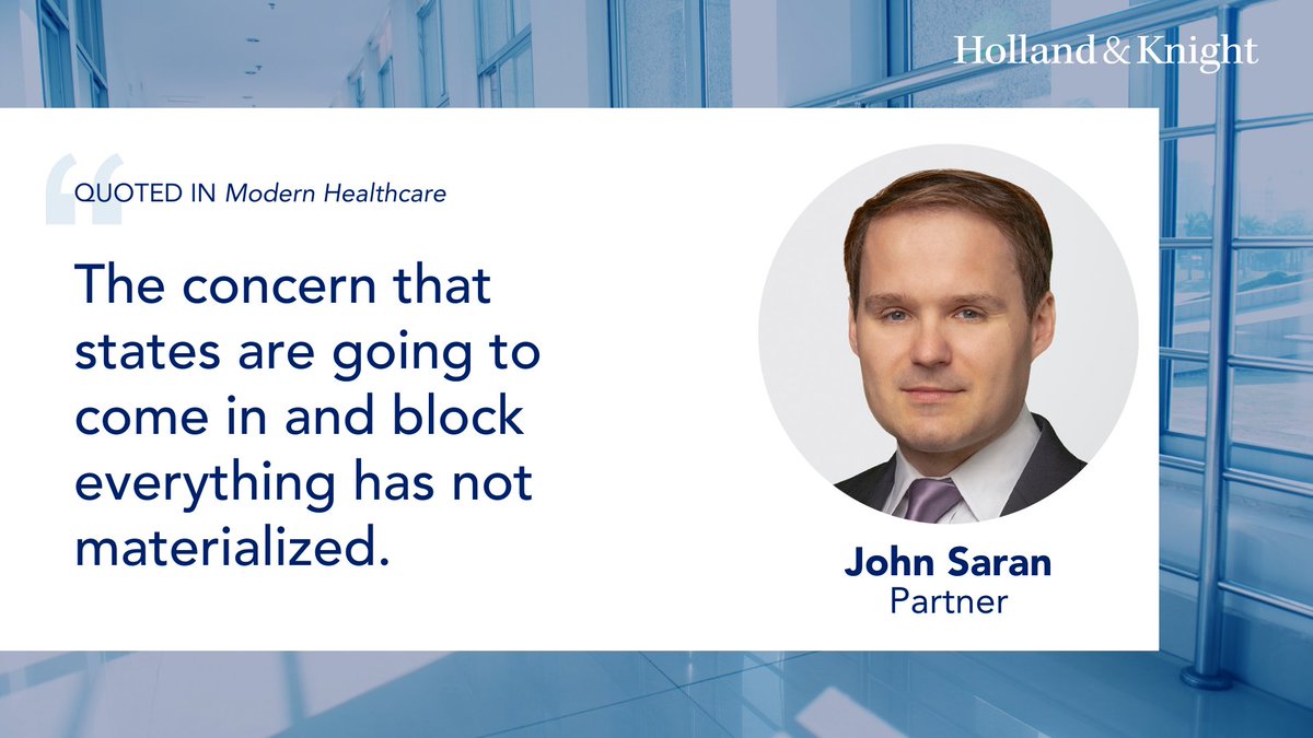 Holland_Knight's tweet image. After a slowdown in deal-making throughout 2025, M&amp;amp;A and #privateequity activity in the #healthcare industry is expected to increase, per professionals interviewed by @modrnhealthcr. Healthcare #Transactions attorney John Saran was cited shedding light on why we can anticipate an
