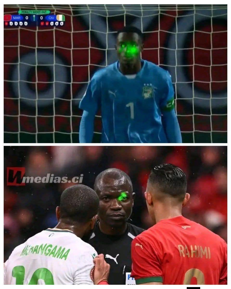 Le règlement de la #CAN2025  au Maroc place les lasers ou les pointeurs laser en 2e position des objets strictement interdits dans les stades. Mais là pour le match d'ouverture il y en avaient. Ça démarre mal