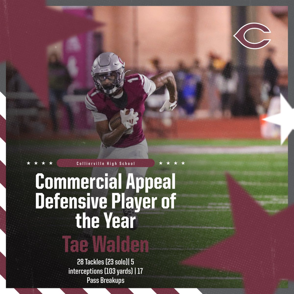 CHSDragonFB's tweet image. Congratulations to Tae Walden on being named the Commercial Appeal Defensive Player of the Year‼️‼️ @Erikwaldenjr