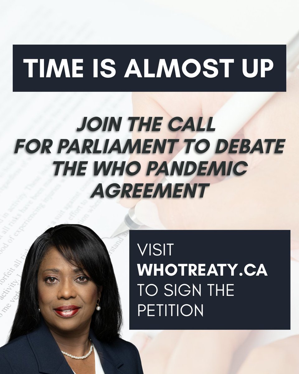 LeslynLewis's tweet image. There is less than one month left for Canadians to sign the petition and join a growing call for transparency and accountability through a review and Parliamentary debate on the WHO pandemic treaty before ratification.

Learn more and participate at whotreaty.ca.
