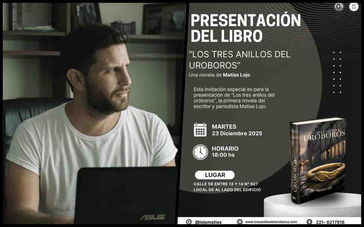 Matías Lojo presenta Los tres anillos del Uróboros, su primera novela
Info #laplata Noticias  Ver más ⬇️⬇️⬇️⬇️
 infolaplata.com/matias-lojo-pr…