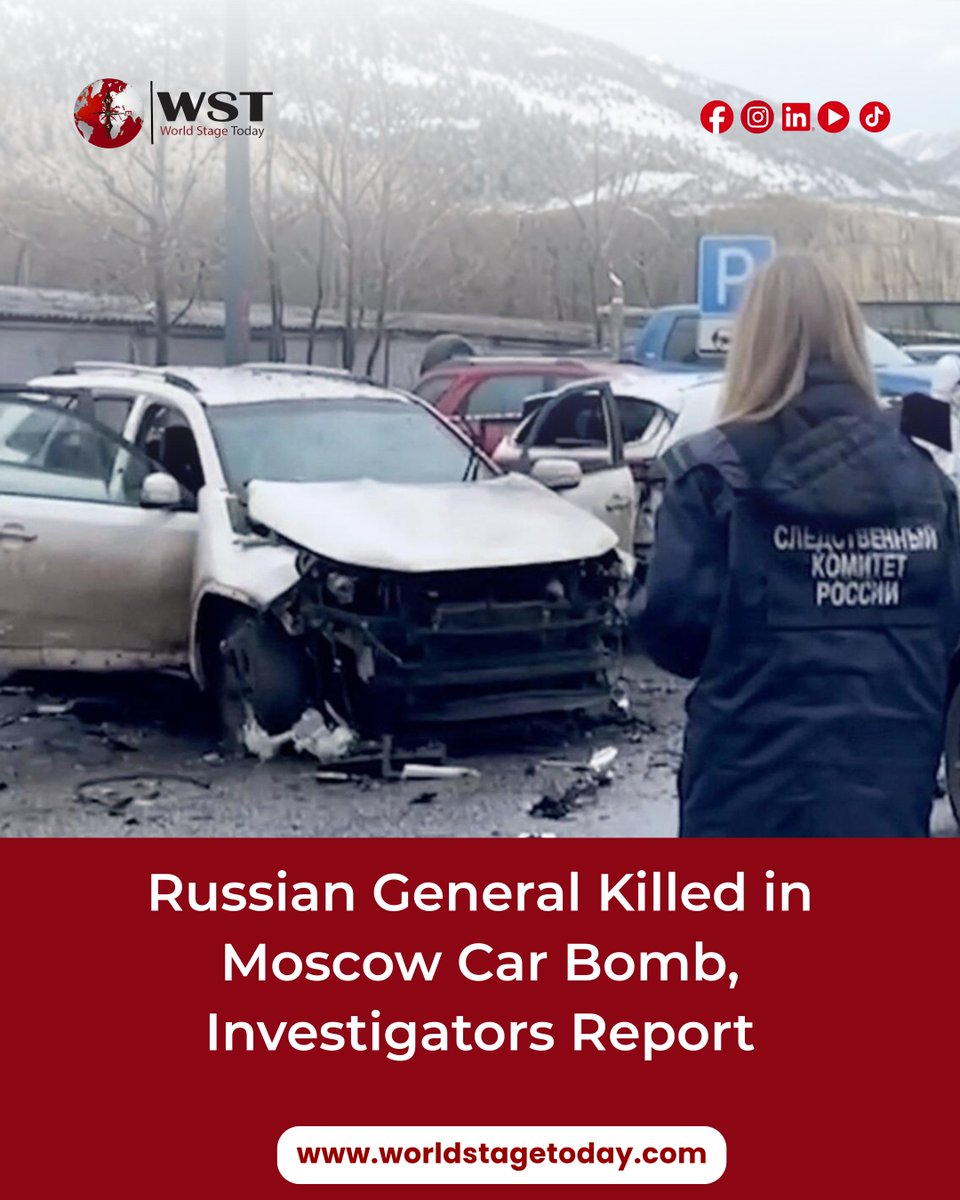 WorldstageToday's tweet photo. Russian General Killed in Moscow Car Bomb

A car bomb killed Lt. Gen. Fanil Sarvarov in Moscow early Monday, Russia’s Investigative Committee said. 

🔗 https://t.co/cmDxp595sV

#BreakingNews #Moscow #Russia #CarBomb #WorldNews #Geopolitics https://t.co/J4C0IkjR85