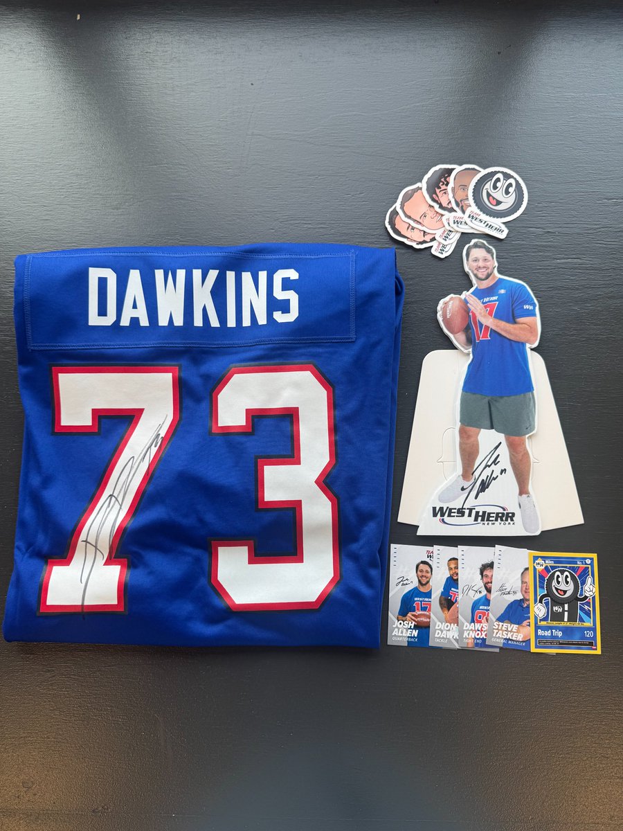 WestHerr's tweet image. 🚨ATTENTION!🚨 In honor of Buffalo's win over Cleveland, we are giving one lucky winner a signed @DDawkins66 jersey, a signed mini @JoshAllenQB
cutout, a pack of #TeamWestHerr trading cards and a complete set of #TeamWestHerr stickers! 🏈

To enter, just RT &amp;amp; make sure you are…